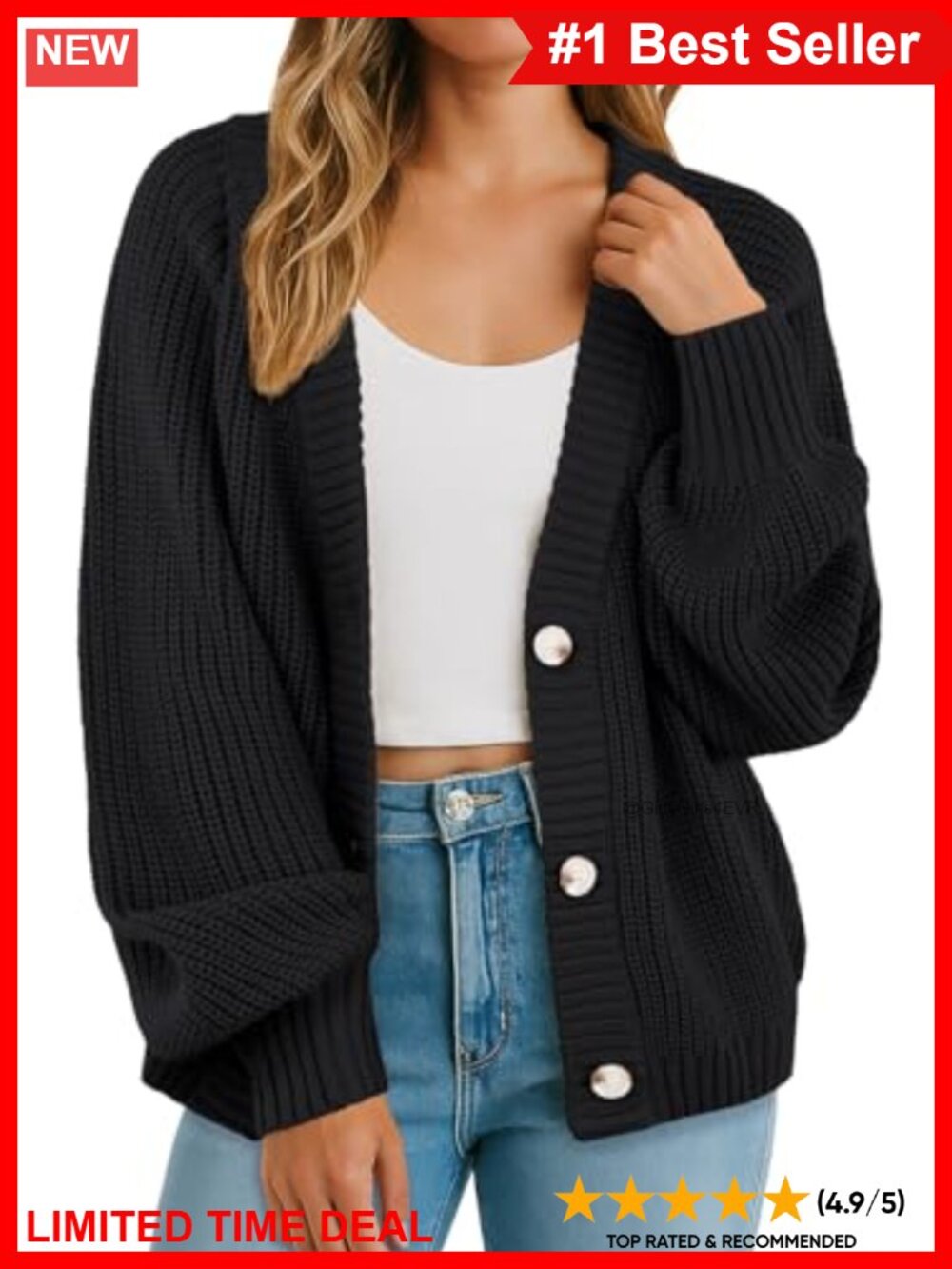 Chunky Knit V-Neck Button Front Cardigan Sweater